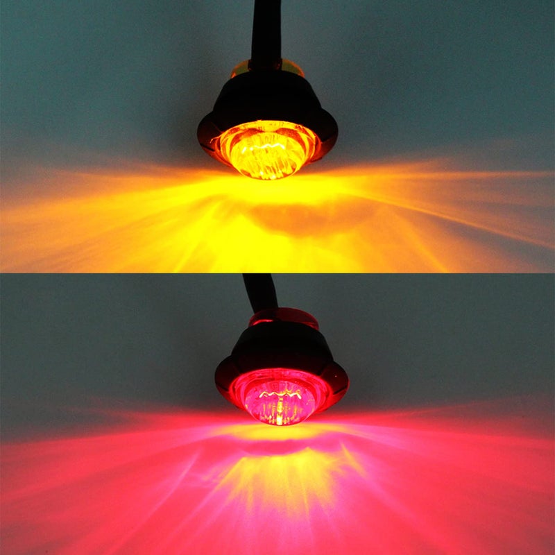 FXC 'Purishion 10x 3/4 in' Round LED Clearence Light Front Rear Side Marker Indicators Light for Truck Car Bus Trailer Van Caravan Boat, Taillight Brake Stop Lamp (12V, Red+Amber) - Image 3